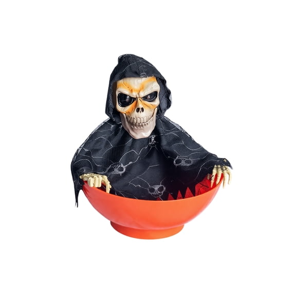 ZZAIXHL Halloween Candy Holder Animated Decorations with Skull and MotionSensor for OrTreat Skull Skeleton Light Up Red Eyes Moving Serving Tray Holloween Decor