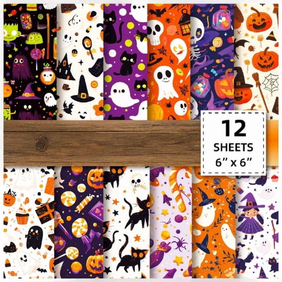 ZZAIXHL Halloween Fabric Squares, 12Pcs Fat Quarters Printed Patchwork Fabric for DIY Sewing Scrapbooking Quilting Halloween Material Fabrics (12pcs)