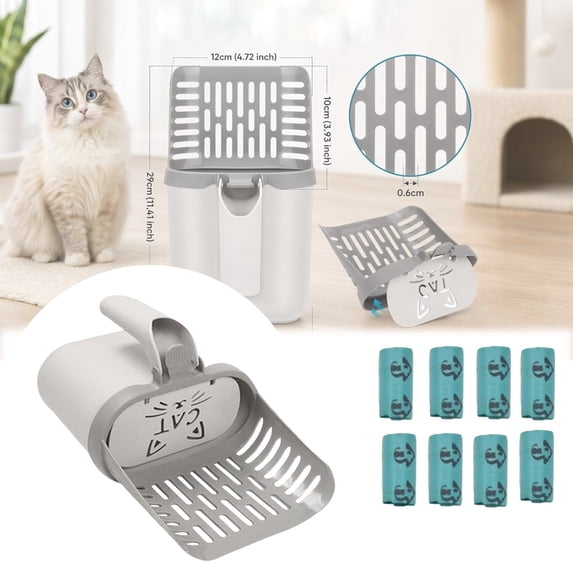 ZZAIXHL Integrated Cat Litter Scooper with 8pc Waste Bags Set Large Capacity Portable Detachable Waste Bin Cat Poop Shovel Cat Poop Scooper