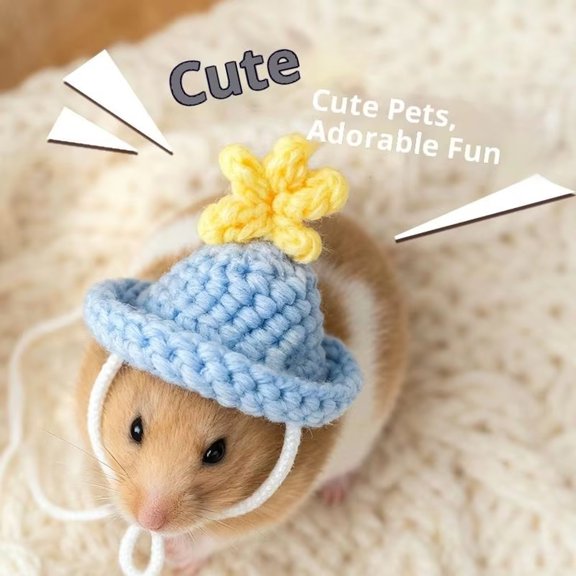 ZZAIXHL Knitted Pet Hat for Hamsters and Guinea Pigs, Adjustable Cute Star Design Decorative Cap with Elastic Buckle
