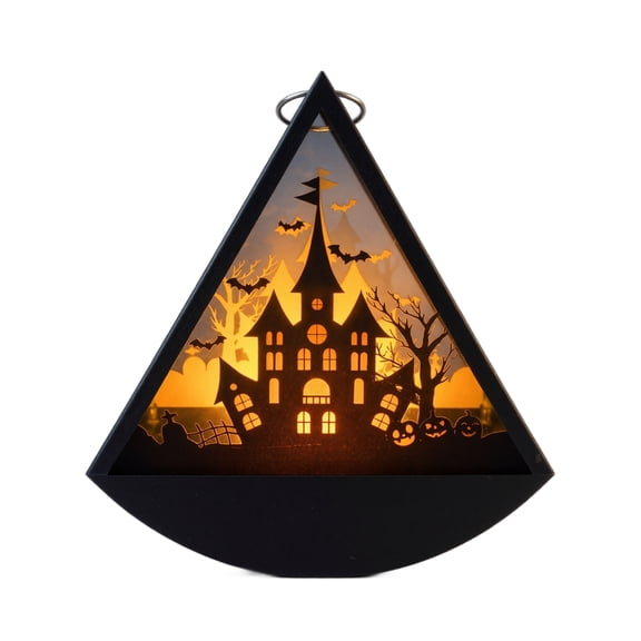 ZZAIXHL Lanterns Halloween Decorations 5.1" Height Retro Hanging Lamp Halloween Pumpkins Flameless Candle Holder Bats Witch Triangular Lantern