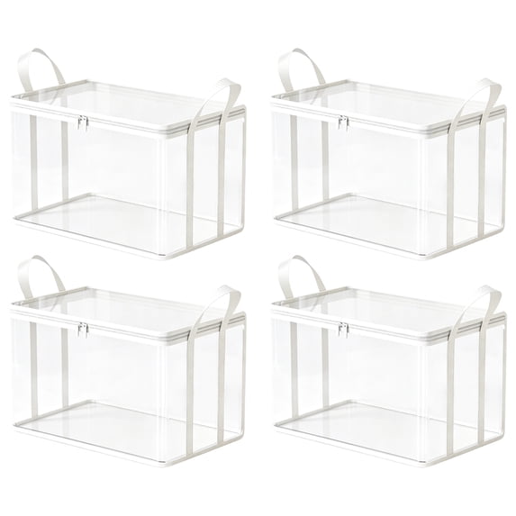 ZZAIXHL Large Clear Thick Plastic Storage Box With Hinged Lid Foldable Clear Storage Zipper Containers with Handles Massive Capacity Plastic Moving Bags for College Home 4pcs