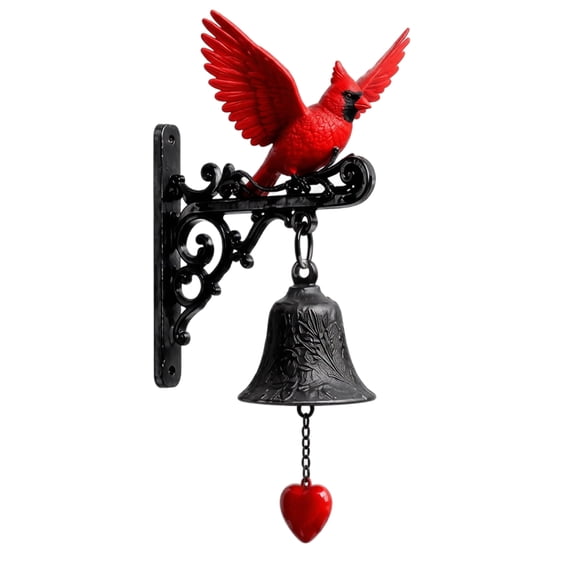 ZZAIXHL Outdoor Dinner Hanging Bells Wall Mounted 8.26in Red Cardinal Design Bell Decoration Vintage Door Bell for Front Door Garden Home Decor