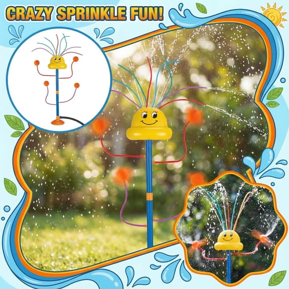 ZZAIXHL Water Sprinkler Outdoor Yard Toy for Kids, Smile Face Rainbow Splash Toy with 8 Wiggle Tubes 4 Nozzle, Backyard Lawn Water Sprinkler, Summer Family Games