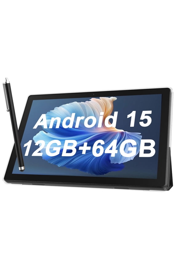 2 In 1 Android table 10 Inch With TabletS protective Case and Stylus Pen android 15 Tablet 5G WiFi-6 1280*800 full HD IPS display 6000mah 64GB ROM+12GB RAM (4+8 Virtual), 1024GB Expansion (Black)