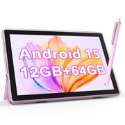 2 In 1 Android table 10 Inch With TabletS protective Case and Stylus Pen android 15 Tablet 5G WiFi-6 1280*800 full HD IPS display 6000mah 64GB ROM+12GB RAM (4+8 Virtual), 1024GB Expansion (Pink)