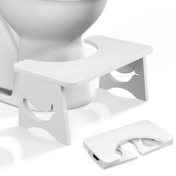 ZZBIQS Foldable Toilet Stool, 7 Inches Poop Stool for Bathroom,Bamboo Toilet Stool Squat Adult,White
