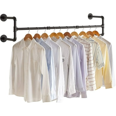 ZZBIQS Industrial Pipe Clothes Rack, 40 inch Wall Mounted Clothing Rack, Space-Saving Hanging Closet Rod, Heavy Duty Multi-Purpose Garment Rack for Closet and Laundry Room(4 Bases), Black