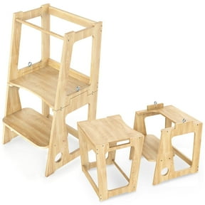 ZZBIQS Kitchen Stool Helper Stools for Kids, 2-in-1 Convertible Toddler Step Stool Helper Standing Tower for Kitchen Counter, Bathroom, Toilet , Natural