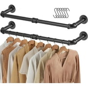 ZZBIQS Wall Mounted Clothes Rack, 36.2in Industrial Pipe Clothing Rack for Hanging Clothes, Space-Saving Closet Rod, Multi-Purpose Hanging Rod for Bedroom, Laundry Room, 2 Base 2 Packs