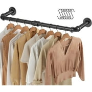 ZZBIQS Wall Mounted Clothes Rack, 36.2in Industrial Pipe Clothing Rack for Hanging Clothes, Space-Saving Closet Rod, Multi-Purpose Hanging Rod for Bedroom, Laundry Room, 2 Base (1 Pack)
