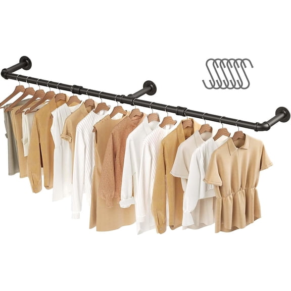 ZZBIQS Wall Mounted Clothes Rack, 73.5in Industrial Pipe Clothing Rack for Hanging Clothes, Space-Saving Closet Rod, Multi-Purpose Hanging Rod for Bedroom, Laundry Room, 3 Base (1 Pack)