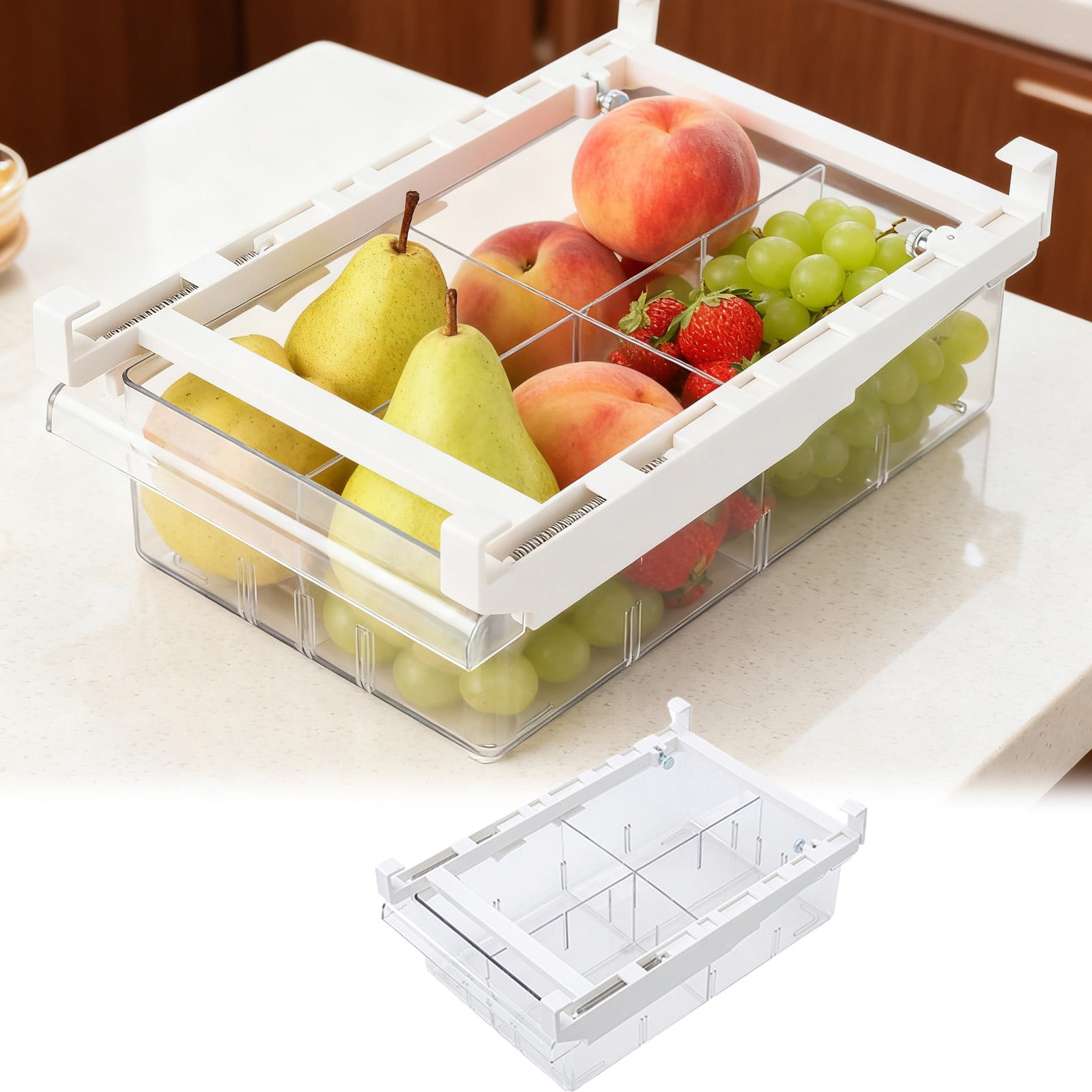 ZZERHUOO 12 In Refrigerator Drawer Fridge Drawer Organizer For Meat Cheese Produce And More Stretchable And Deep Storage Can Organizers And Storage for Pantry Plates with 3 Compartments Snack Large