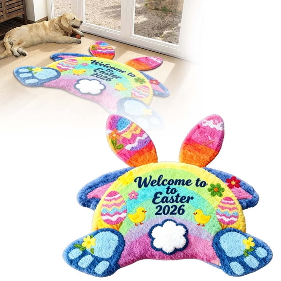 ZZERHUOO 2026 Easter Bunny Mischievous Shaped Welcome Mat Easter Mischievous Water Absorbent Non Wear Mat Velvet Easter Bunny Shaped Rug Size 90cm/35.4in Copper Throw Blankets Big Knotted Blankets