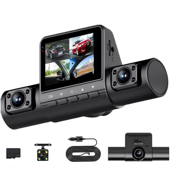 ZZERHUOO 4K4 Kanaals Autocamera Front & Rear & Inside With Night 2.0" IPS Screen 1080P Front Cam 170° Wide Angle Rear 120° Wide Angle Suitable For Car Wheel Tractor Sign Solar Powe Backup Camera