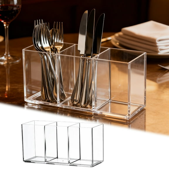 ZZERHUOO Acrylic Cutlery Organizer 3 Sectio Clear Utensil Storage Caddy For Kitchen Countertop Holds Forks & Spoons Laundry Drying Rack Wall Mount over The Door Clothes Drying Rack Japanese Home