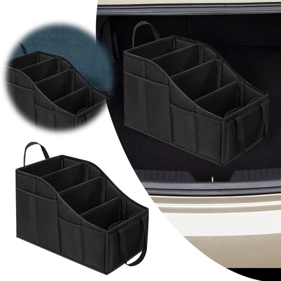 ZZERHUOO Car Seat Organizer Kids Car Backseat Organizer With 4 Compartments 4 Cup Holders And 7 Pockets Foldable Car Trunk Organizer For Front And Rear Seats Rubber Mat for Car Interior Strip Lights