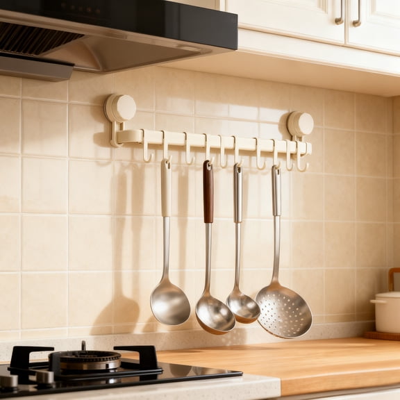 ZZERHUOO over The Dish Rack Wall Hooks Rack Kitchen Rail Space Saving Utensil Holder No Drilling Wall Mounted Hanger With 10 Hooks For Kitchen Bathroom Bedroom