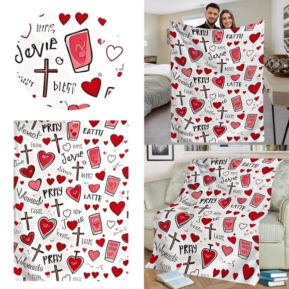 ZZERHUOO Heart Pattern Cozy Flannel Throw Blanket For Valentine's Day Anniversary And Couples Snuggling Home Alone Blankets And Throws Warm Full Size Blanket Fall Throw Blanket for Couch Compressor