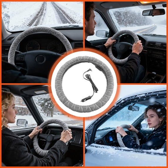 ZZERHUOO Heated Steering Wheel Warmer Heated Steering Wheel Protector Cover Breathable Warm In Winter Universal Fit Steering Wheel Outer For Trucks 15" 12V Things for Cars for Girls Automotive