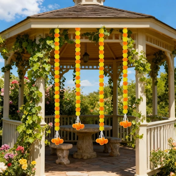 ZZERHUOO Marig Old Garland For Decoration 5.9 Ft Long Arti Ficial Marig Old Flowers Decorations,Diw AliWed Ding (3 Styles) Daffodil Flowers Rainbow Roses Flowers Potted Flowers Wisteria Foam for