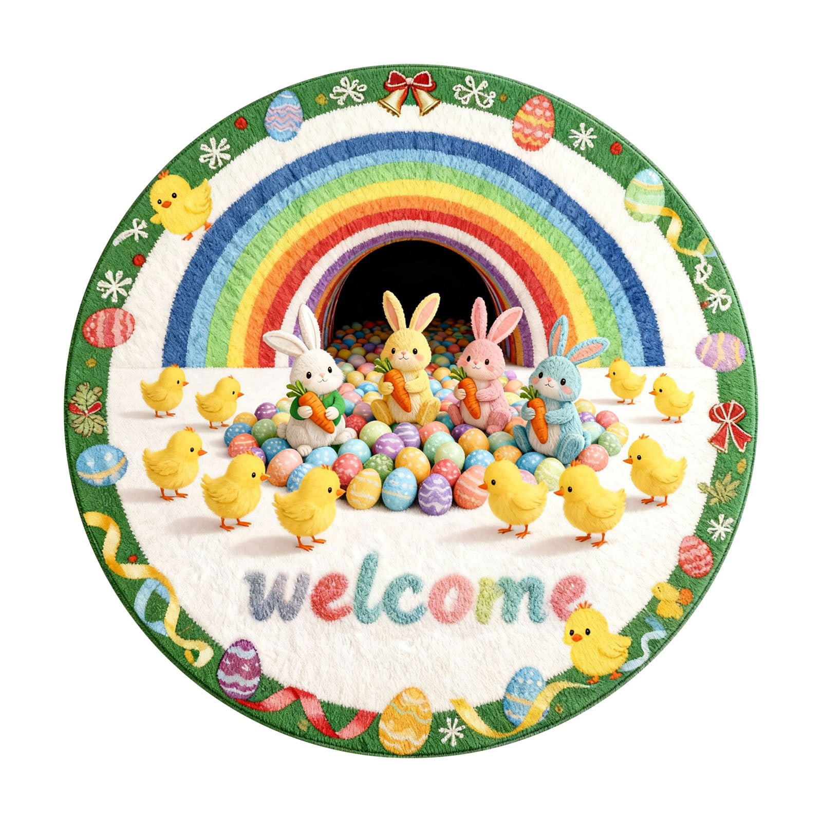 Cartoon Easter Rug ZZERHUOO Round Easter Bunny Shaped Welcome Mat 2026 Easter Absorbent ...