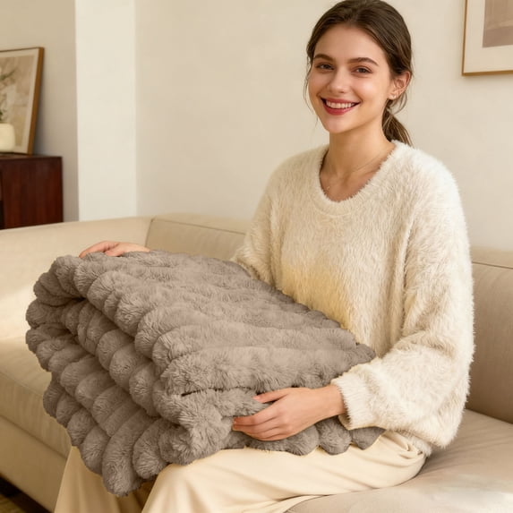 ZZERHUOO Thickened Rabbit Plu Sh Nap Blanket Bunny Blanket For Adults Soft Warm Fuzzy Throw Blanket For Bed Sofa Travel And Off Ice Really Fuzzy Blanket Summer Blankets Size Cool Full Size Blanket