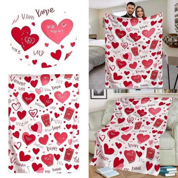 ZZERHUOO Valentine's Day Heart Themed Cozy Flannel Throw Blanket For Couples Cuddle Soft Warm Bohemian Blankets And Throws Extra Big Blanket Sleep Pod Blanket for Adults Size Warm Blanket Extra Warm