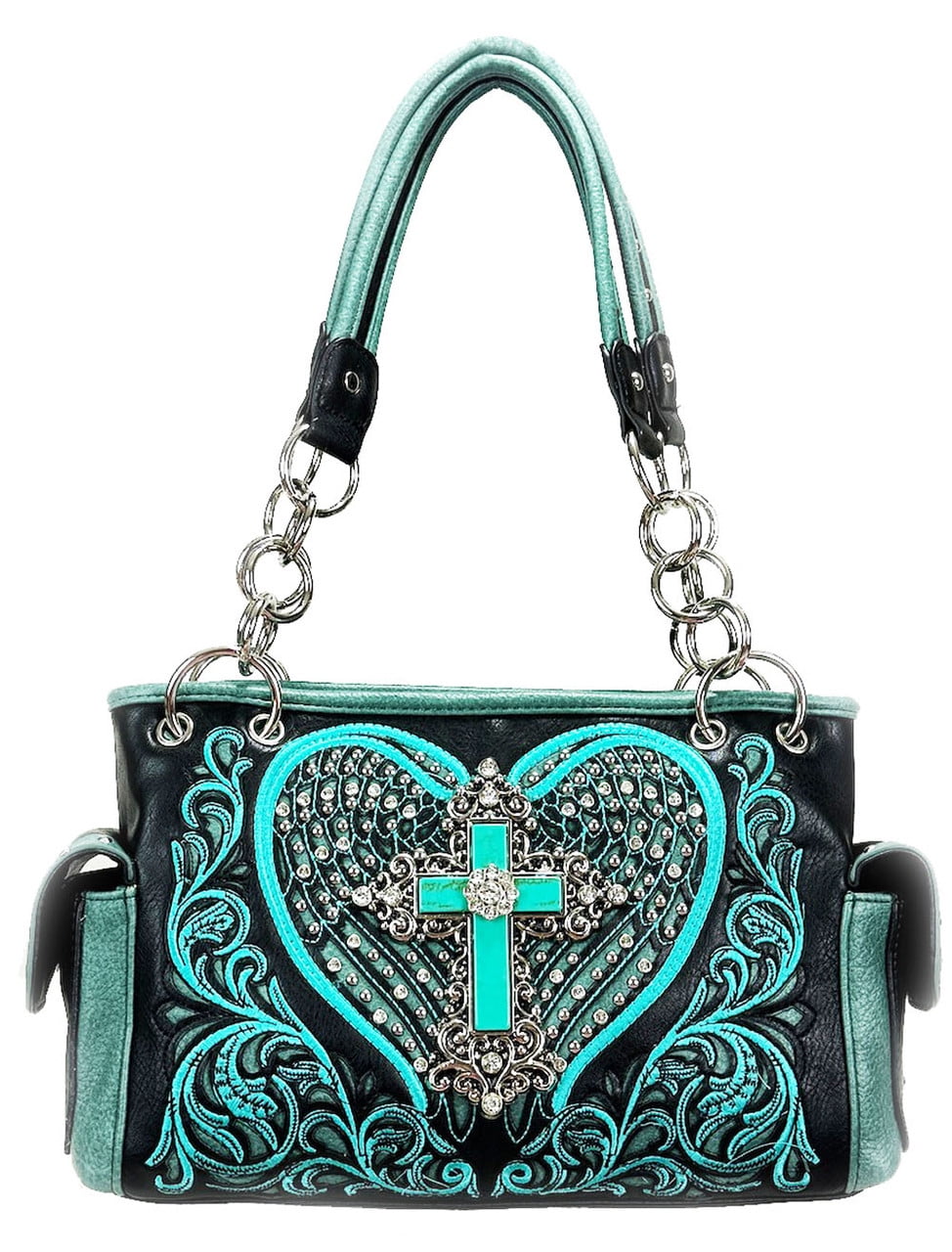 ZZFAB Rhinestone Angel Wing Cross Western Handbag Fuchsia Walmart