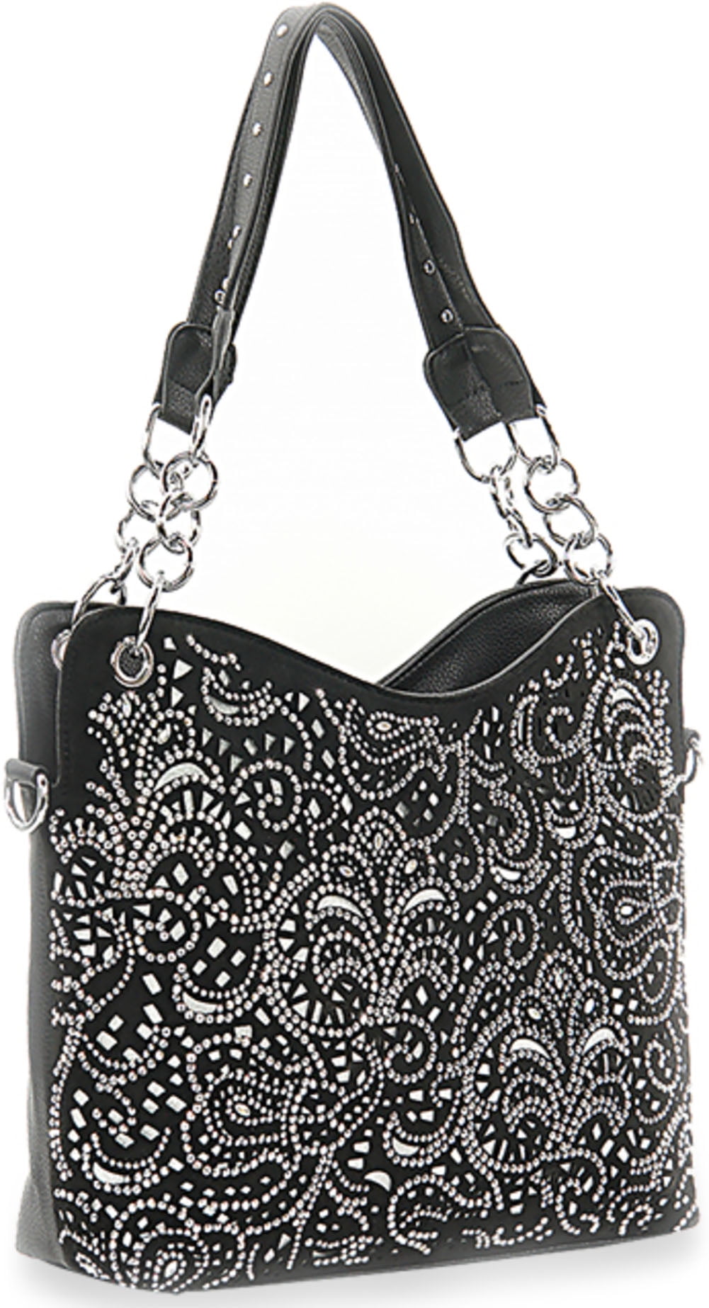 ZZFAB Rhinestone Purse Double Chain Handles Laser cut Bling Purse Blue Black