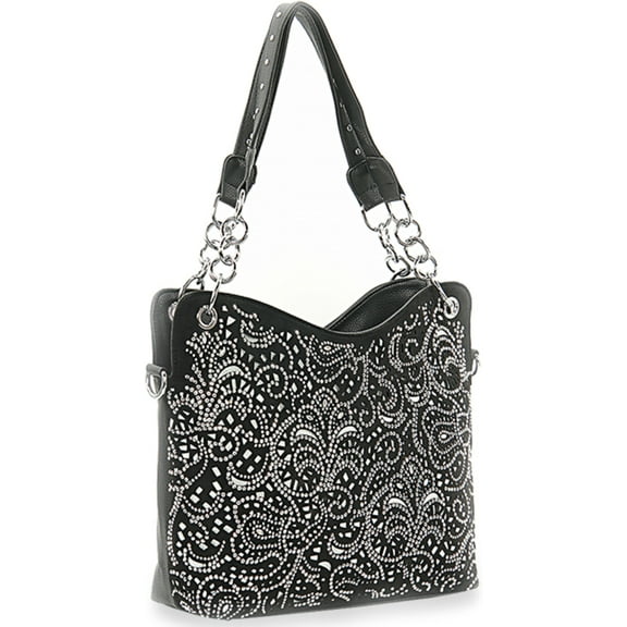 ZZFAB Rhinestone Purse Double Chain Handles Laser cut Bling Purse Blue Black