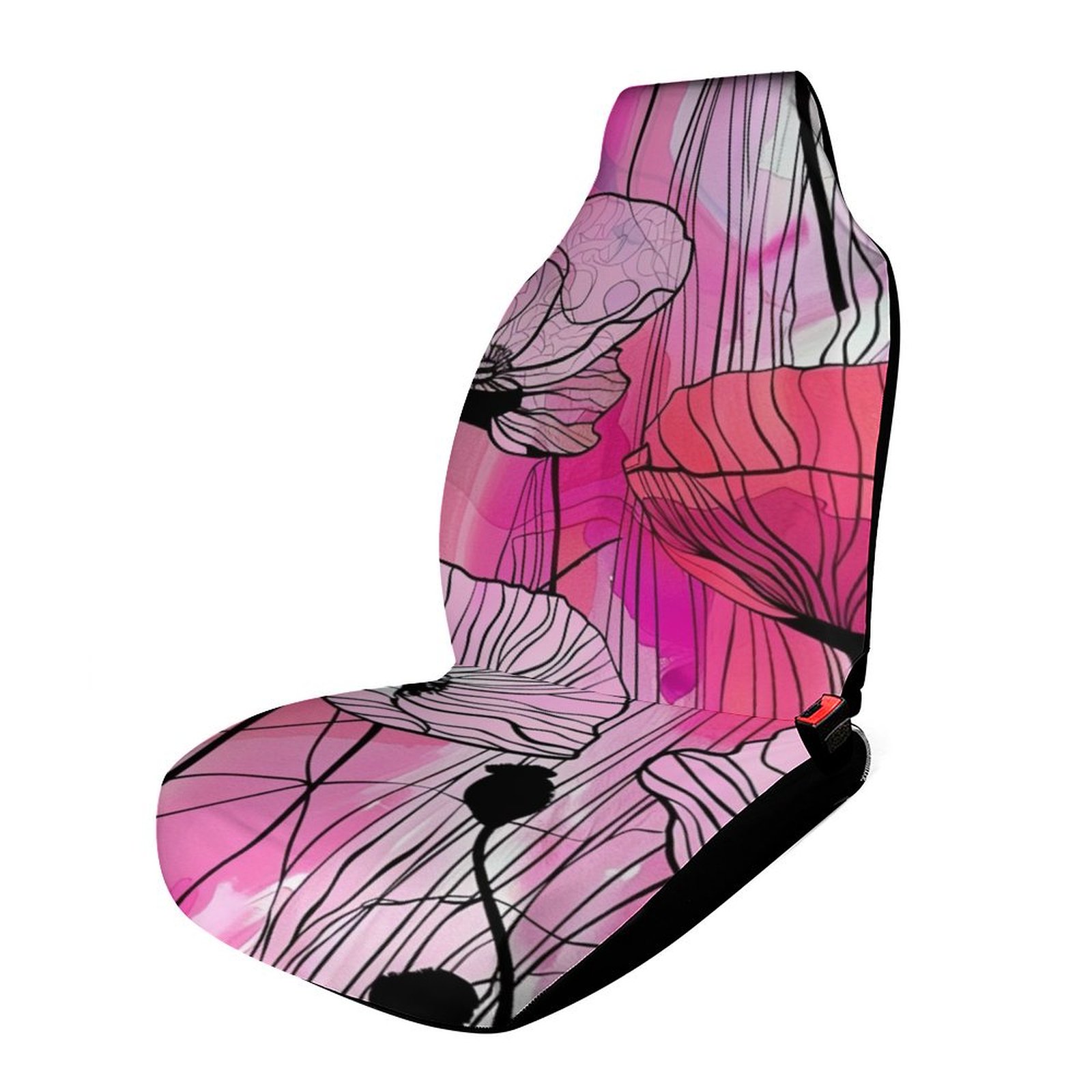 ZZHJH Line Art Pink Poppies 4 Automotive Seat Covers with Storage