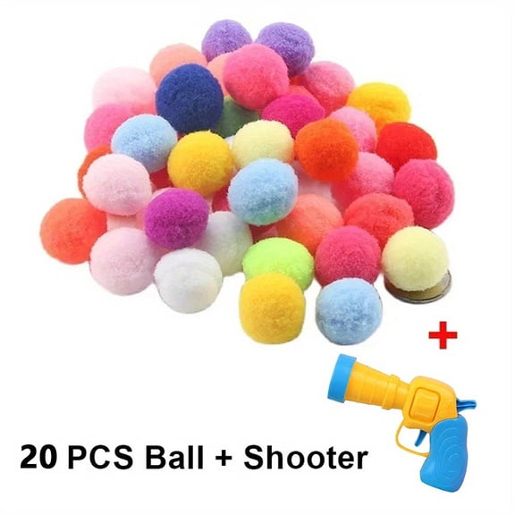 ZZHY Direct Cat Toys Interactive Launch Training Toy, Creative Mini Shooting Gun Game, Indoor Cat Toy Pet Supplies, Without Battery, 20pcs Plush Ball and 1pcs Shooting Gun