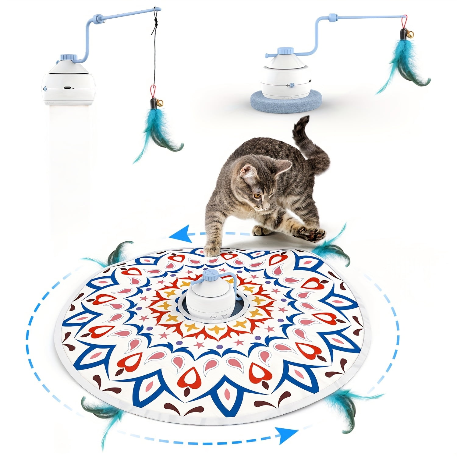 ZZHY Direct USB Charging Cat Toy 2 in 1 Interactive Motorized Wand, Kitten Toys Electronic Exercise Pet Toy for Indoor Cats, Automatic Motion Cat Toys