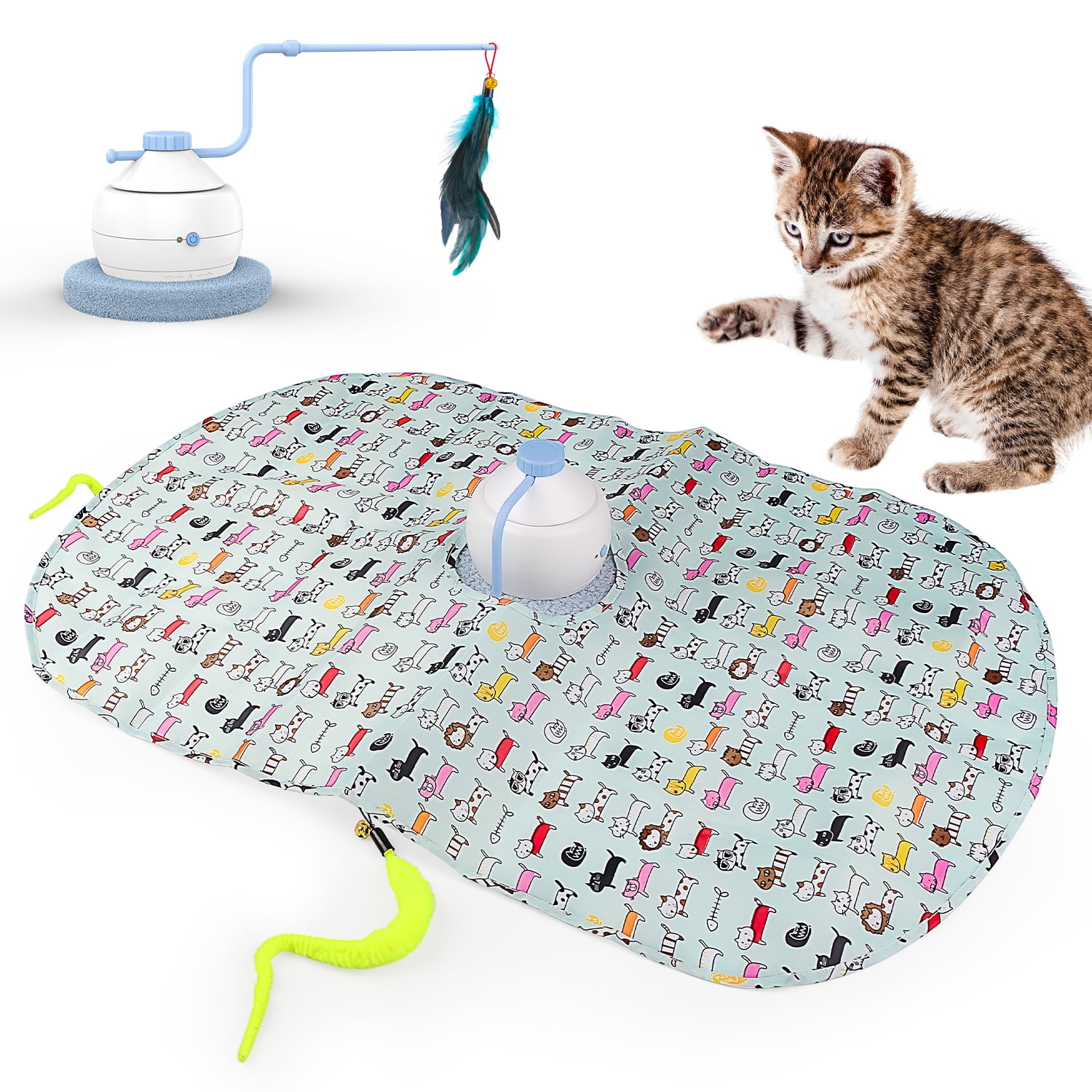 ZZHY Direct USB Charging Cat Toy 2 in 1 Interactive Motorized Wand, Kitten Toys Electronic Exercise Pet Toy for Indoor Cats, Automatic Motion Cat Toys