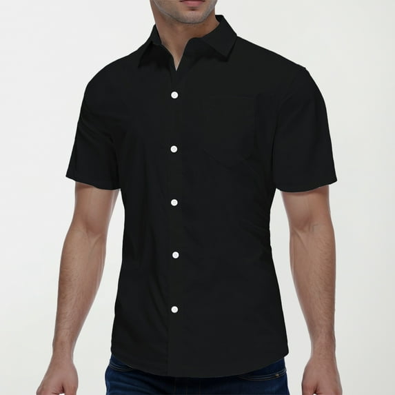 ZZHZGZ 4Th of July Linen T Shirts for Men Men's Button Sleeved Business Solid Color Casual Men's Comfortable Short Sleeved Lapel Men's Shirt 4Th of July Mens Western Shirts S