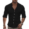 thumbnail image 1 of ZZHZGZ 4Th of July Mens Beach Clothes Mens Fashion Casual Cot Ton and Buckle Solid Color Nine Sleeve Shirt Shirt Top Late July Black Mens Undershirts Xxxl, 1 of 8