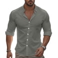 thumbnail image 1 of ZZHZGZ 4Th of July Mens Beach Clothes Mens Fashion Casual Cot Ton and Buckle Solid Color Nine Sleeve Shirt Shirt Top Late July Red Button down Shirt Men Xl, 1 of 8