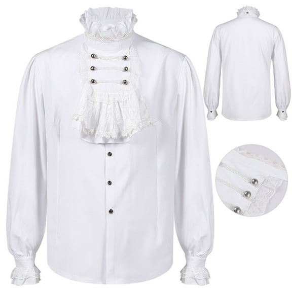 ZZHZGZ 4Th of July Mens Red Dress Shirt Mens Fashion Style Gentleman Shirt Gothic Ruffled Collar Long Sleeves Shirt 4Th of July Beach Clothes for Men M