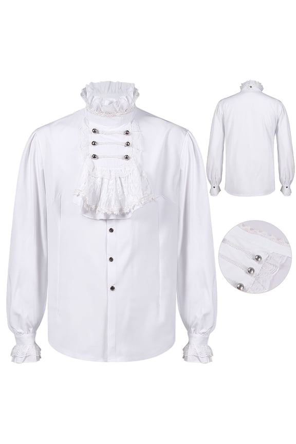 4Th of July Mens Red Dress Shirt Mens Fashion Style Gentleman Shirt Gothic Ruffled Collar Long Sleeves Shirt 4Th of July Beach Clothes for Men M