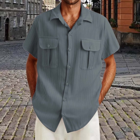 ZZHZGZ 4Th of July Mens White Dress Shirt Slim fit Men Fashion Casual Top Shirt Comfortable Solid Color Button Shirt Top Short Sleeve Tops 4Th of July Mens Clothing M