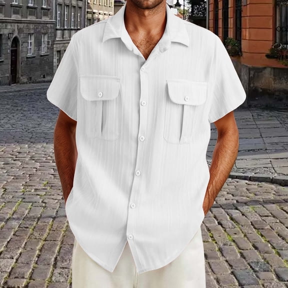 ZZHZGZ 4Th of July Mens White Dress Shirt Slim fit Men Fashion Casual Top Shirt Comfortable Solid Color Button Shirt Top Short Sleeve Tops 4Th of July Mens Shirt L