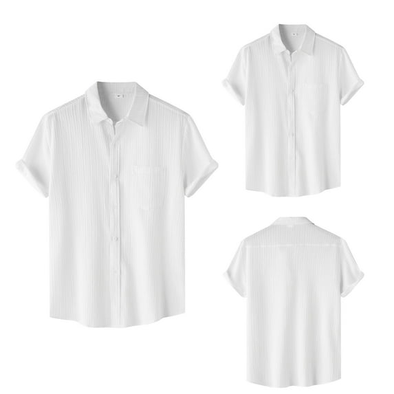 ZZHZGZ 4Th of July Mens White Linen Shirts Male Summer Hawaii Solid Shirt Short Sleeve Pocket Turn down Button Shirt Fourth of July Black Cotton Tshirt Men S