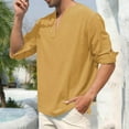 thumbnail image 1 of ZZHZGZ 4Th of July Oversized Men Men's Fashion Solid Color V Neck Long Sleeved Shirt Loose Casual and Linen Men's Shirt Fourth of July Graphic Shirts for Men M, 1 of 8