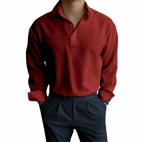 ZZHZGZ 4Th of July Oversized Mens T Shirt Men Spring and Autumn Button Round Neck Solid Color Blouse Long Sleeve Top Bottoming Shirt 4Th of July Mens Red Button down Shirt Xl