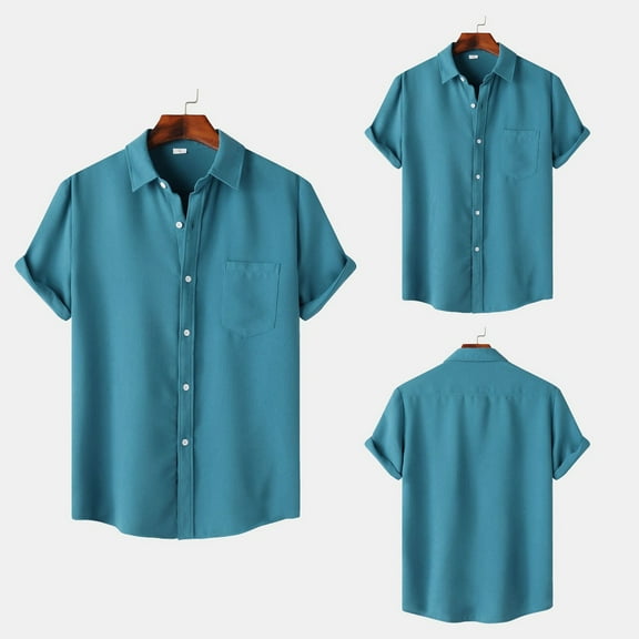 ZZHZGZ 4Th of July Oversized T Shirts for Men Men's Summer Hawaii Solid Shirt Short Sleeve Pocket Turn down Button Shirt 4Th of July White T Shirts for Men V Neck Xxxl