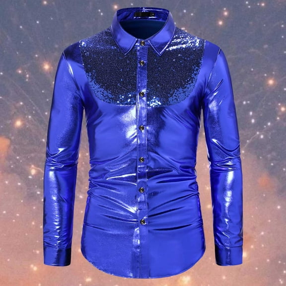 ZZHZGZ 4Th of July Slim fit T Shirts for Men Men's New Fall Fashion Color Collision Sequins Disco Shirt Men's Long Sleeved Shirt Fourth of July Tie Dye Shirt Mens Xl