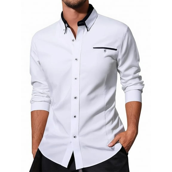 ZZHZGZ 4Th of July White Button up Shirt Men Men's Casual Long Sleeve Shirt with Pocket Stylish Everyday Wear Lightweight and Comfortable Option for Any Occasion 4Th of July Graphic Tees Men M