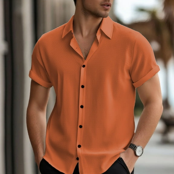 ZZHZGZ 4Th of July White Button down Shirt Men Men's Solid Color Casual Short Sleeve Shirt Collar Beach Shirt for Summer Wear Late July Tie Dyed T-Shirts for Men Cotton Xxxl