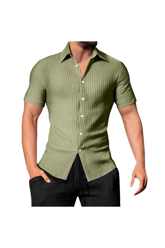 4Th of July Yellow Shirt for Men Men's Casual Short Sleeve Striped Shirt with Open Collar and Loose fit for Summer Wear Durable and Easy Care Design 4Th of July Shirt Xxl